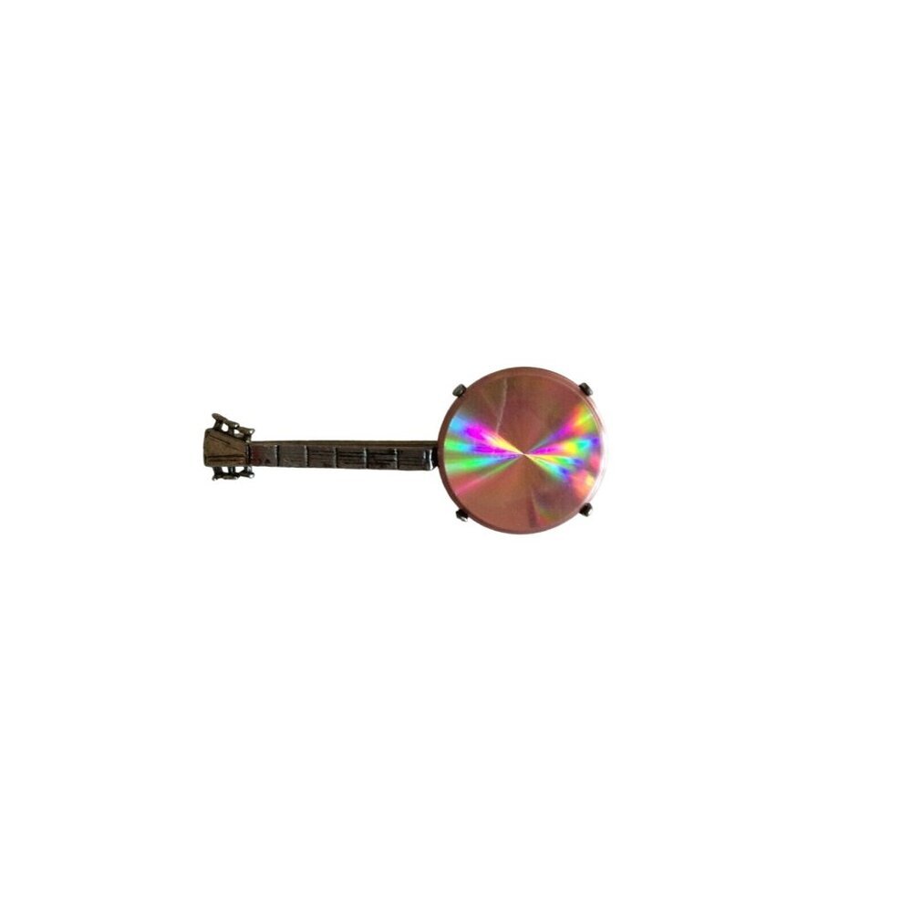 Banjo Brooch Silver Iridescent Holographic Music‎ Instrument Novelty Pin